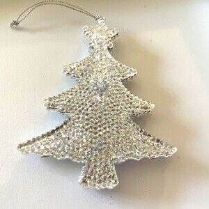 Flat Ornament ~ Christmas Tree Plastic tiny beads, All Clear except silver insid